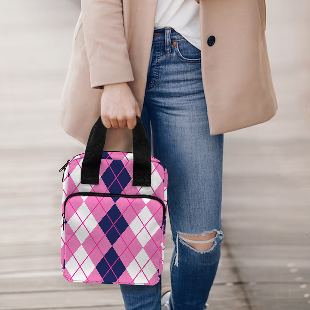 Pink White And Blue Argyle Pattern Print Bible Tote Bag