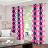 Pink White And Blue Argyle Pattern Print Blackout Grommet Curtains