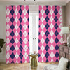 Pink White And Blue Argyle Pattern Print Blackout Pencil Pleat Curtains