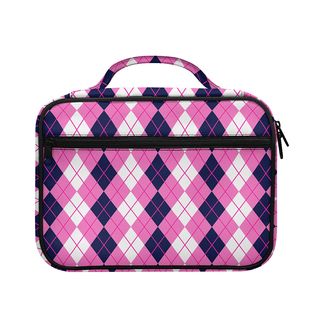 Pink White And Blue Argyle Pattern Print Briefcase Bible Bag