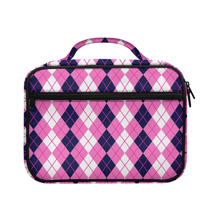 Pink White And Blue Argyle Pattern Print Briefcase Bible Bag