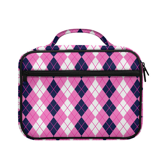 Pink White And Blue Argyle Pattern Print Briefcase Bible Bag