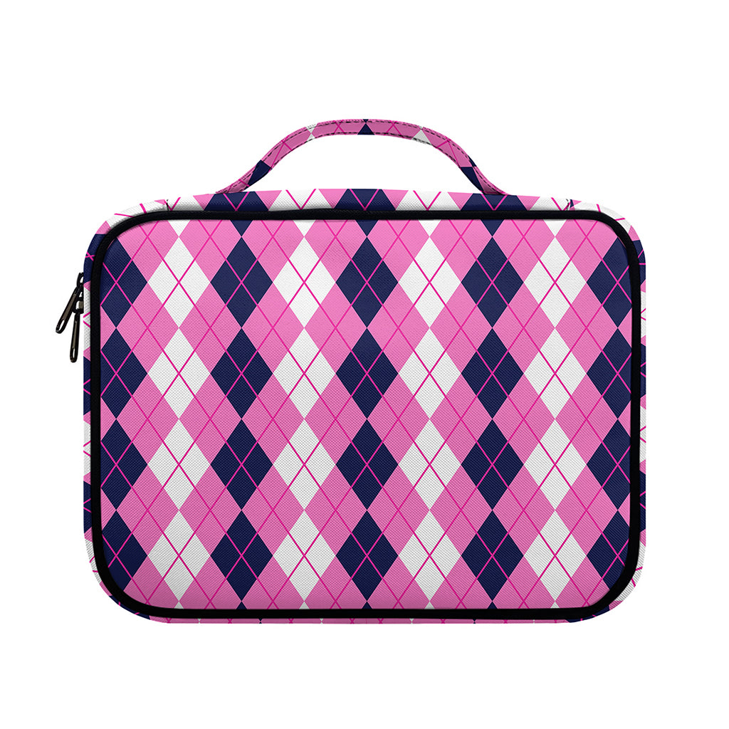 Pink White And Blue Argyle Pattern Print Briefcase Bible Bag