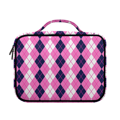 Pink White And Blue Argyle Pattern Print Briefcase Bible Bag