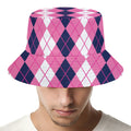 Pink White And Blue Argyle Pattern Print Bucket Hat