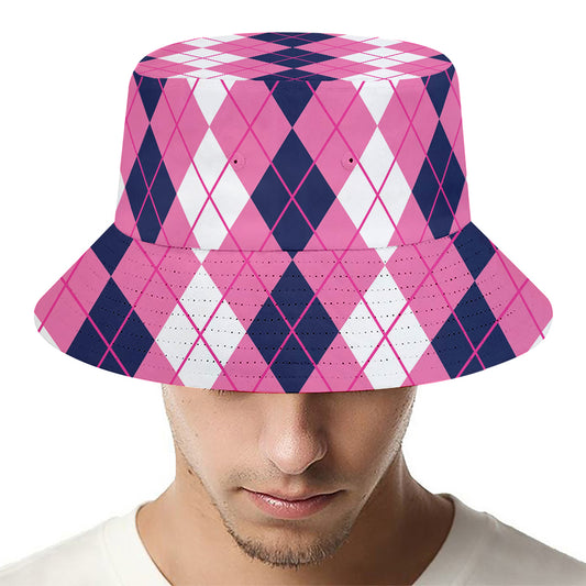 Pink White And Blue Argyle Pattern Print Bucket Hat
