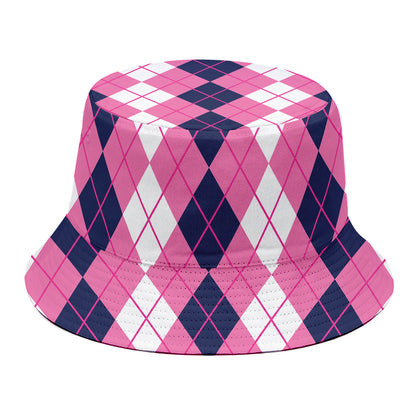 Pink White And Blue Argyle Pattern Print Bucket Hat