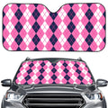Pink White And Blue Argyle Pattern Print Car Windshield Sun Shade