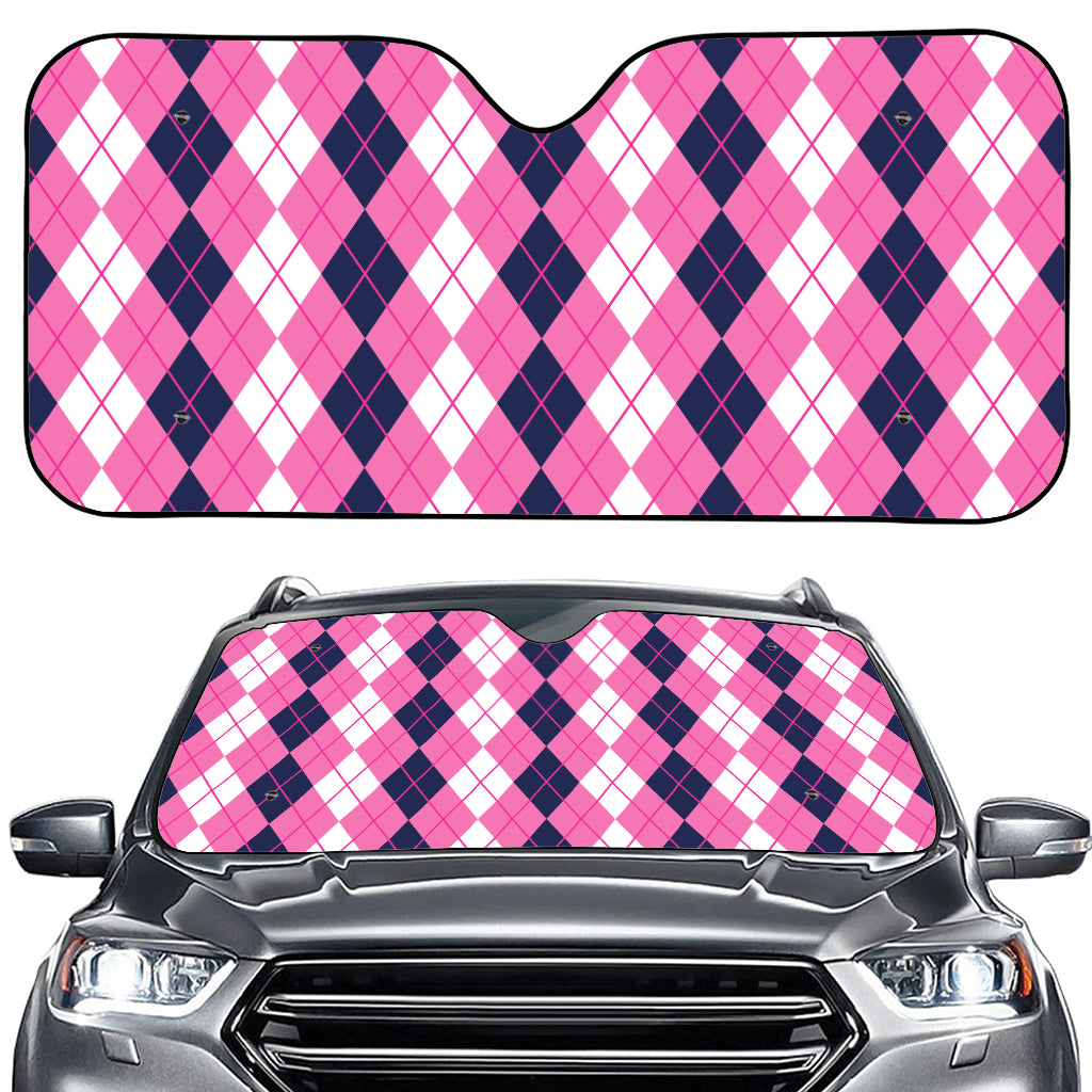 Pink White And Blue Argyle Pattern Print Car Windshield Sun Shade