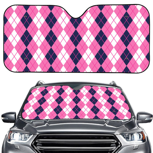 Pink White And Blue Argyle Pattern Print Car Windshield Sun Shade