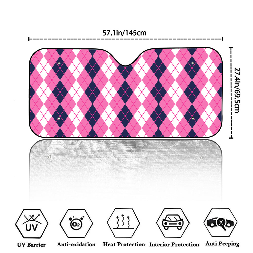 Pink White And Blue Argyle Pattern Print Car Windshield Sun Shade