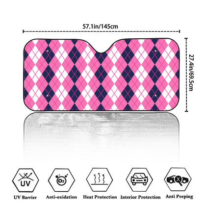 Pink White And Blue Argyle Pattern Print Car Windshield Sun Shade