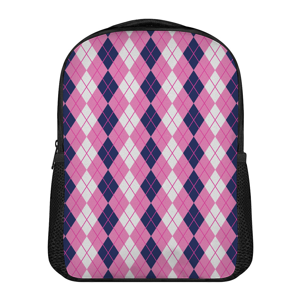 Pink White And Blue Argyle Pattern Print Casual Backpack