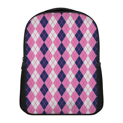 Pink White And Blue Argyle Pattern Print Casual Backpack