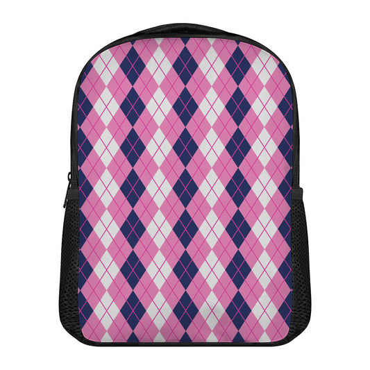 Pink White And Blue Argyle Pattern Print Casual Backpack