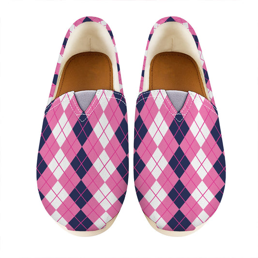 Pink White And Blue Argyle Pattern Print Casual Shoes