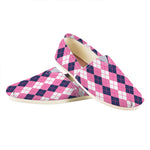 Pink White And Blue Argyle Pattern Print Casual Shoes