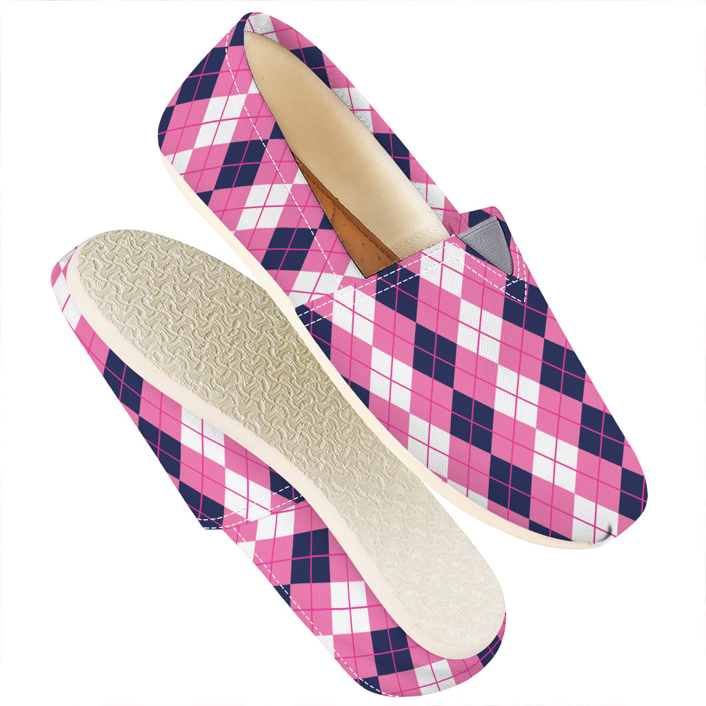 Pink White And Blue Argyle Pattern Print Casual Shoes