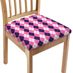 Pink White And Blue Argyle Pattern Print Chair Cushion Cover