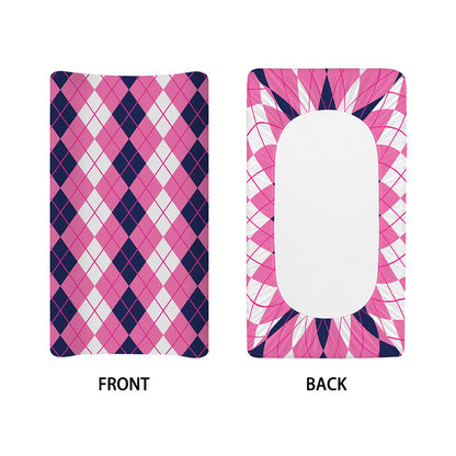 Pink White And Blue Argyle Pattern Print Changing Pad Cover