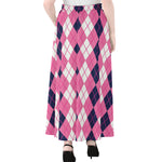 Pink White And Blue Argyle Pattern Print Chiffon Maxi Skirt