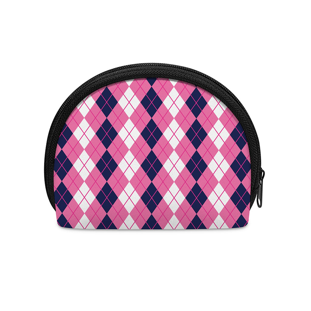 Pink White And Blue Argyle Pattern Print Coin Purse