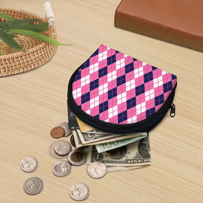 Pink White And Blue Argyle Pattern Print Coin Purse