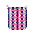 Pink White And Blue Argyle Pattern Print Collapsible Laundry Basket