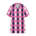 Pink White And Blue Argyle Pattern Print Cotton Hawaiian Shirt