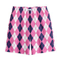 Pink White And Blue Argyle Pattern Print Cotton Shorts