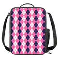Pink White And Blue Argyle Pattern Print Crossbody Lunch Bag