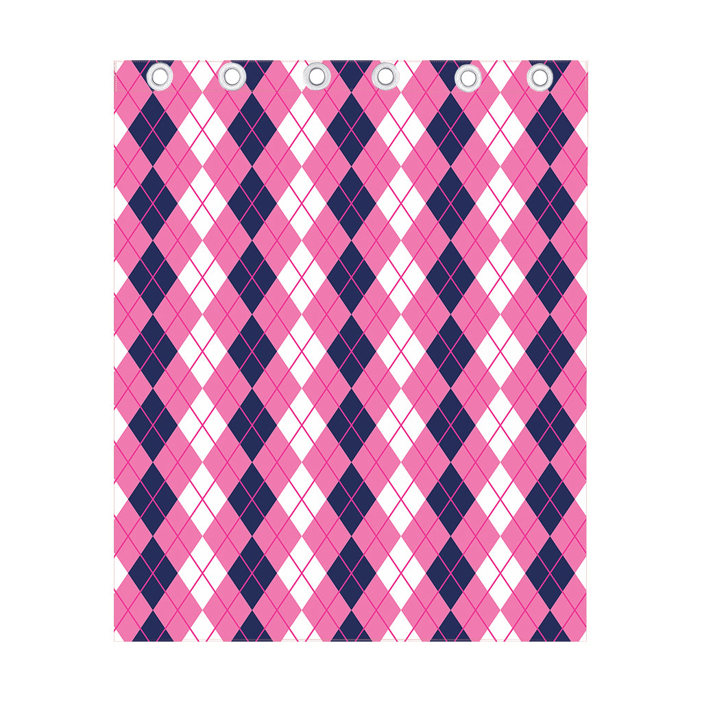 Pink White And Blue Argyle Pattern Print Curtain