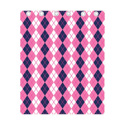 Pink White And Blue Argyle Pattern Print Curtain