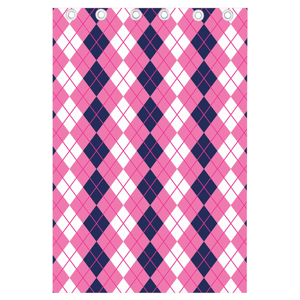 Pink White And Blue Argyle Pattern Print Curtain