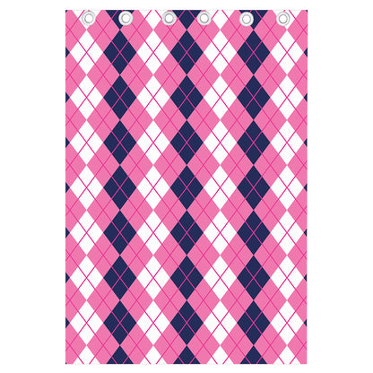 Pink White And Blue Argyle Pattern Print Curtain