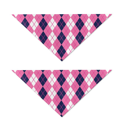 Pink White And Blue Argyle Pattern Print Dog Bandana