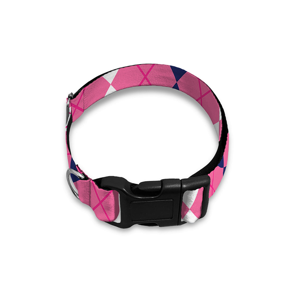 Pink White And Blue Argyle Pattern Print Dog Collar