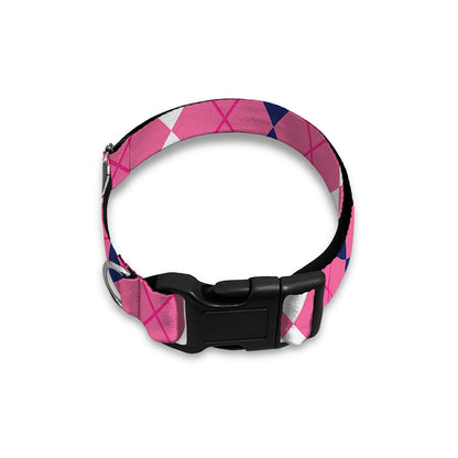 Pink White And Blue Argyle Pattern Print Dog Collar