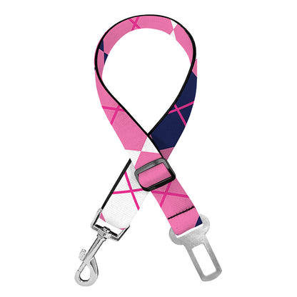 Pink White And Blue Argyle Pattern Print Dog Seat Belt