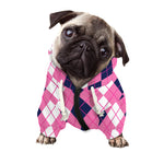 Pink White And Blue Argyle Pattern Print Dog Zip Up Hoodie