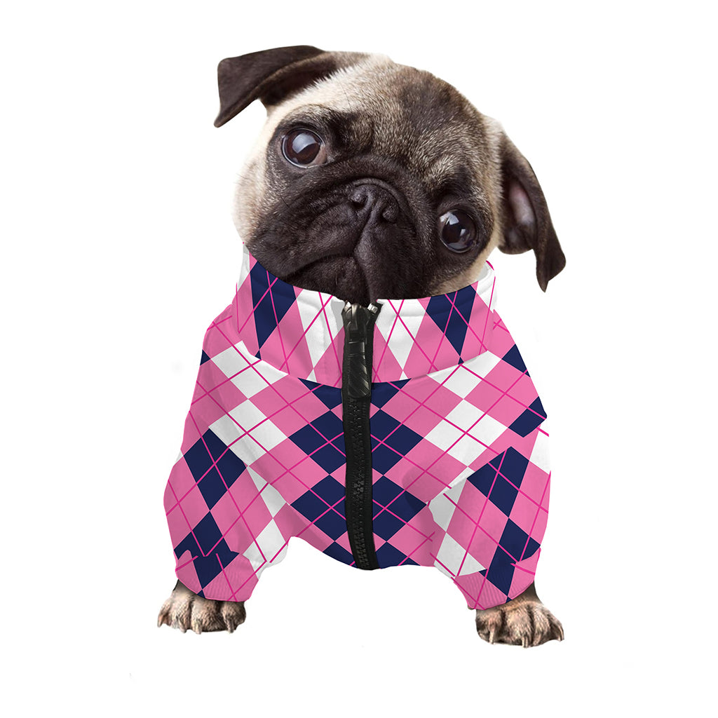 Pink White And Blue Argyle Pattern Print Dog Zip Up Jacket
