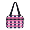 Pink White And Blue Argyle Pattern Print Double Strap Bible Bag