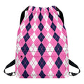 Pink White And Blue Argyle Pattern Print Drawstring Backpack