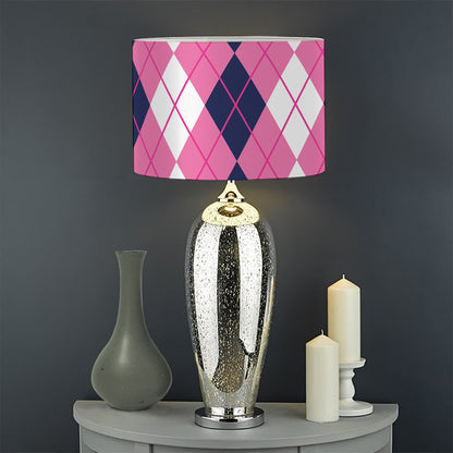 Pink White And Blue Argyle Pattern Print Drum Lamp Shade