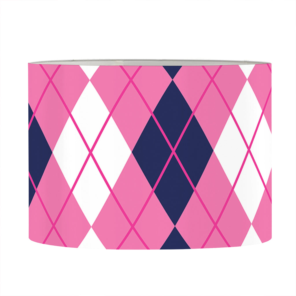 Pink White And Blue Argyle Pattern Print Drum Lamp Shade