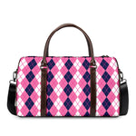 Pink White And Blue Argyle Pattern Print Duffle Bag
