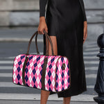 Pink White And Blue Argyle Pattern Print Duffle Bag