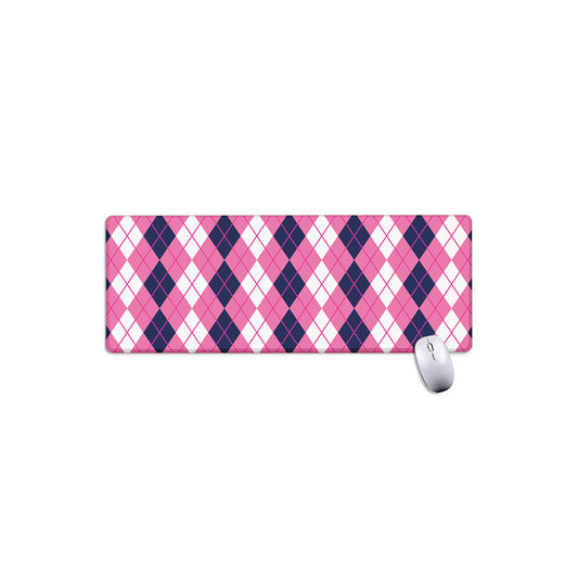 Pink White And Blue Argyle Pattern Print Extended Mouse Pad