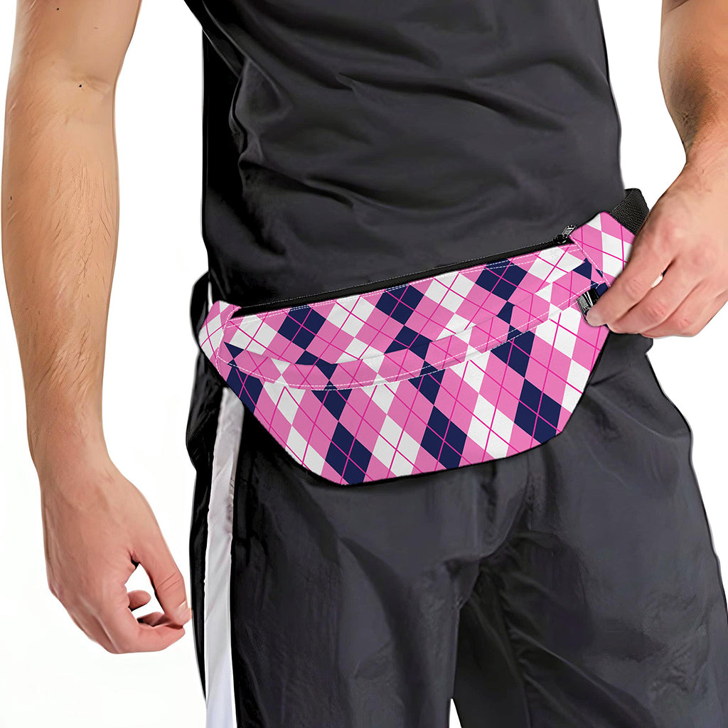 Pink White And Blue Argyle Pattern Print Fanny Pack