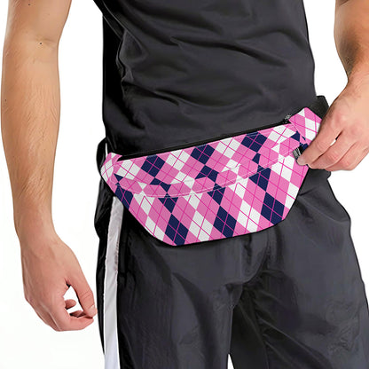 Pink White And Blue Argyle Pattern Print Fanny Pack